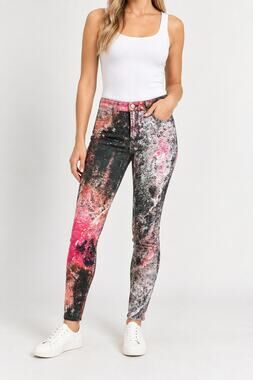 J Brand Supernova Super Skinny Jeans Size 27 Pink Black Abstract Galaxy Print